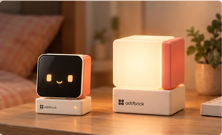 사용자가 제공한 AddBrick AI ROOM 원본 제품 디자인과 조명 사용 장면